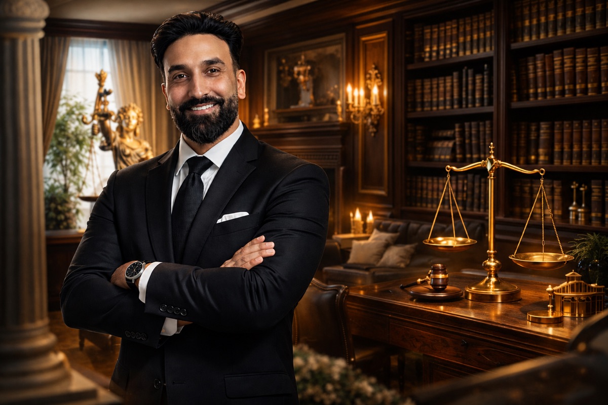 Portrait of Attorney Mohammad Slaimon ‘Sly’ Ayoubi standing with his arms folded